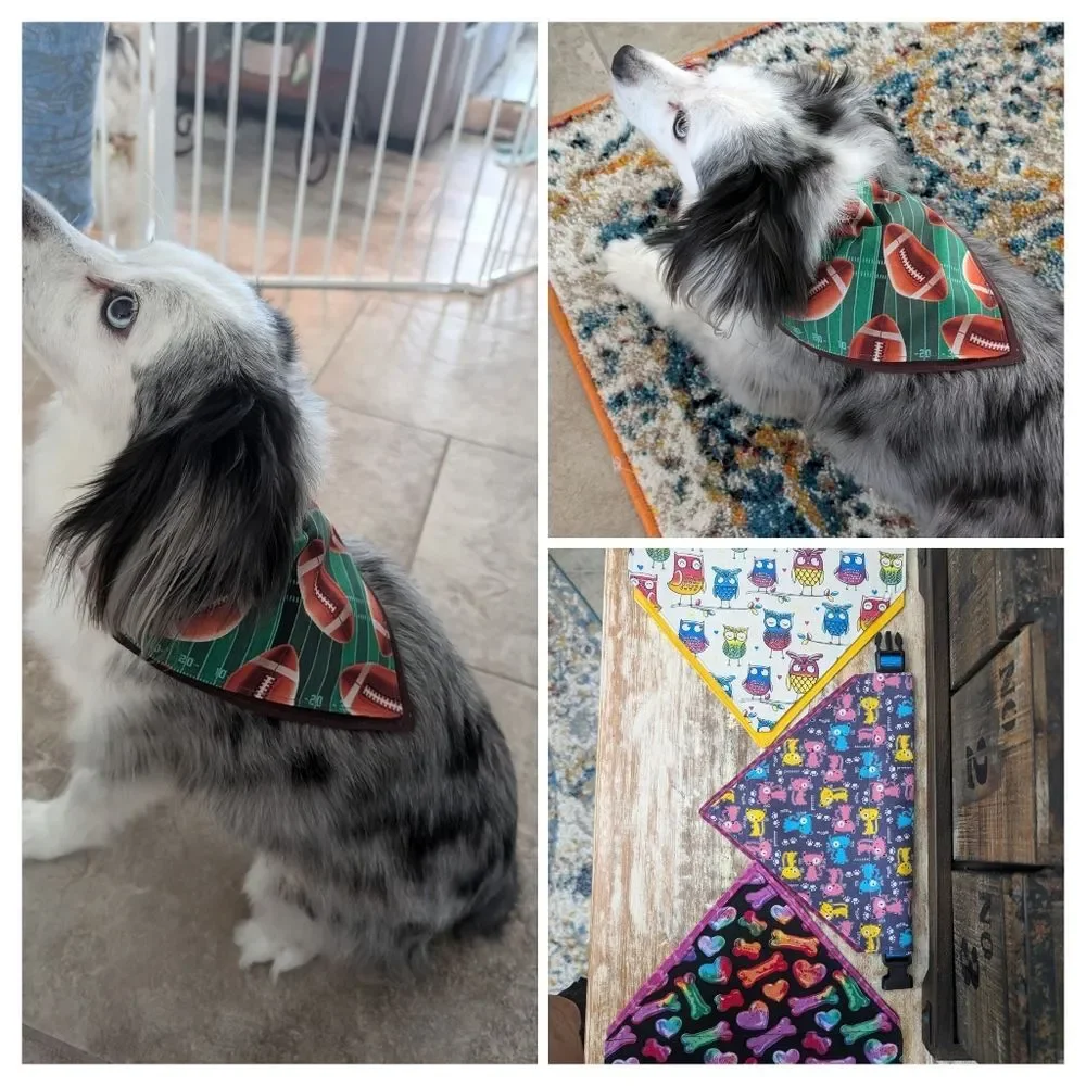 Hand Crafted Over the Collar Pet/Dog Bandanas Set of 3, Size Medium